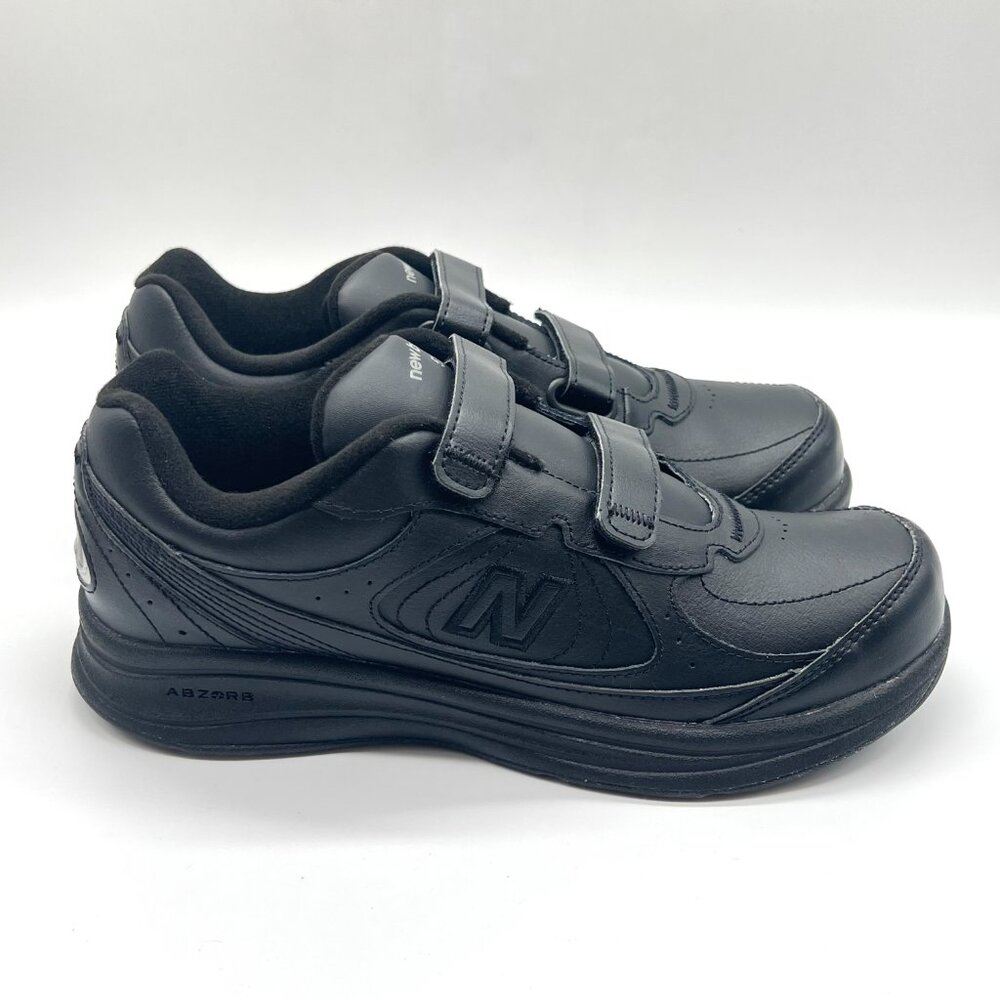 New Balance Womens 8.5 Black Leather 577 Hook‎ And Loop Comfort Sneakers Shoes